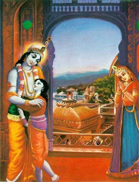 When Lord Krsna entered His palaces His 16,108 queens rejoiced to see their husband after a long period abroad.
